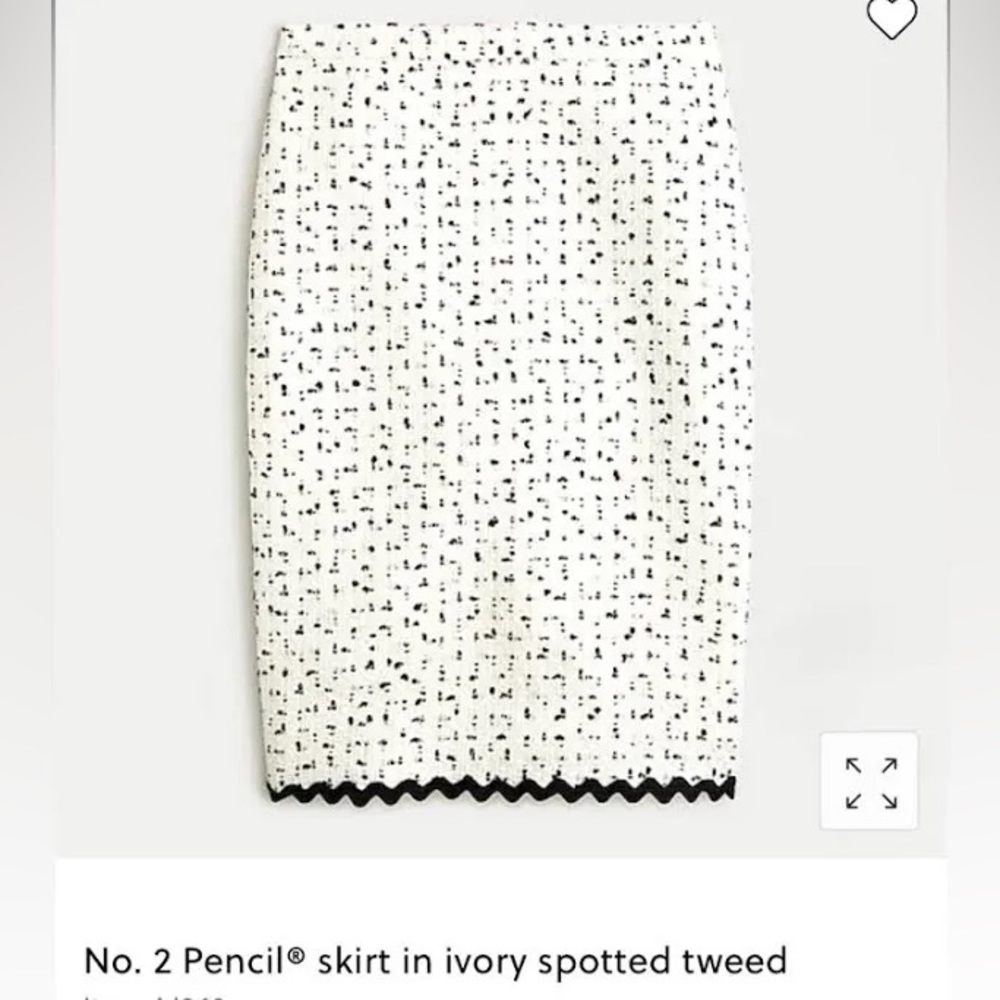 J Crew  No. 2 Pencil Skirt in Ivory Spotted Tweed NWT
